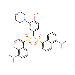 COc1ccc(N(S(=O)(=O)c2cccc3c(N(C)C)cccc23)S(=O)(=O)c2cccc3c(N(C)C)cccc23)cc1N1CCNCC1 ZINC000072147798