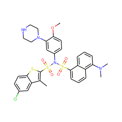 COc1ccc(N(S(=O)(=O)c2sc3ccc(Cl)cc3c2C)S(=O)(=O)c2cccc3c(N(C)C)cccc23)cc1N1CCNCC1 ZINC000072148953