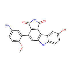 COc1ccc(N)cc1-c1cc2[nH]c3ccc(O)cc3c2c2c1C(=O)NC2=O ZINC000036161184