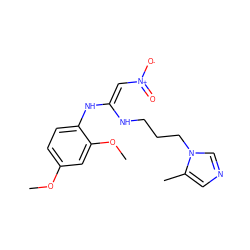 COc1ccc(N/C(=C/[N+](=O)[O-])NCCCn2cncc2C)c(OC)c1 ZINC000147412580