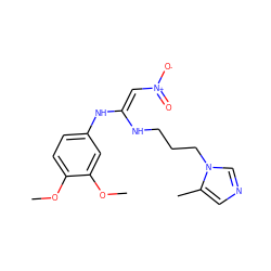 COc1ccc(N/C(=C/[N+](=O)[O-])NCCCn2cncc2C)cc1OC ZINC000139876348