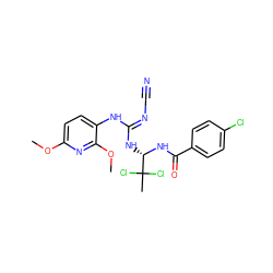 COc1ccc(N/C(=N\C#N)N[C@H](NC(=O)c2ccc(Cl)cc2)C(C)(Cl)Cl)c(OC)n1 ZINC000038336300