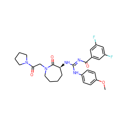 COc1ccc(N/C(=N\C(=O)c2cc(F)cc(F)c2)N[C@H]2CCCCN(CC(=O)N3CCCC3)C2=O)cc1 ZINC000040394833