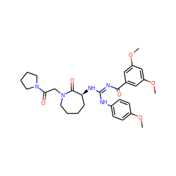 COc1ccc(N/C(=N\C(=O)c2cc(OC)cc(OC)c2)N[C@H]2CCCCN(CC(=O)N3CCCC3)C2=O)cc1 ZINC000044387016