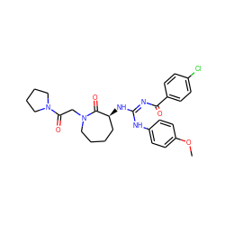 COc1ccc(N/C(=N\C(=O)c2ccc(Cl)cc2)N[C@H]2CCCCN(CC(=O)N3CCCC3)C2=O)cc1 ZINC000040876318