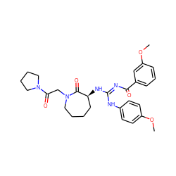 COc1ccc(N/C(=N\C(=O)c2cccc(OC)c2)N[C@H]2CCCCN(CC(=O)N3CCCC3)C2=O)cc1 ZINC000040394311