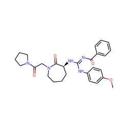 COc1ccc(N/C(=N\C(=O)c2ccccc2)N[C@H]2CCCCN(CC(=O)N3CCCC3)C2=O)cc1 ZINC000040874526