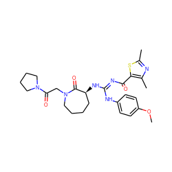 COc1ccc(N/C(=N\C(=O)c2sc(C)nc2C)N[C@H]2CCCCN(CC(=O)N3CCCC3)C2=O)cc1 ZINC000040401341