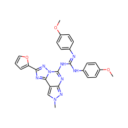 COc1ccc(N=C(Nc2ccc(OC)cc2)Nc2nc3nn(C)cc3c3nc(-c4ccco4)nn23)cc1 ZINC000473128016