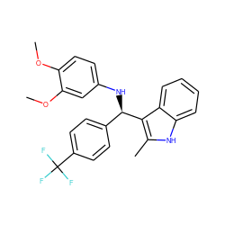 COc1ccc(N[C@H](c2ccc(C(F)(F)F)cc2)c2c(C)[nH]c3ccccc23)cc1OC ZINC000103244844