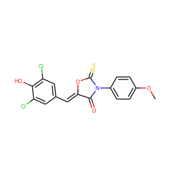 COc1ccc(N2C(=O)/C(=C/c3cc(Cl)c(O)c(Cl)c3)OC2=S)cc1 ZINC000084596590