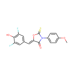 COc1ccc(N2C(=O)/C(=C/c3cc(F)c(O)c(F)c3)OC2=S)cc1 ZINC000084596591