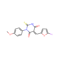 COc1ccc(N2C(=O)/C(=C/c3ccc(I)o3)C(=O)NC2=S)cc1 ZINC000002878869