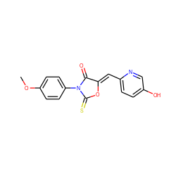 COc1ccc(N2C(=O)/C(=C/c3ccc(O)cn3)OC2=S)cc1 ZINC000084586644