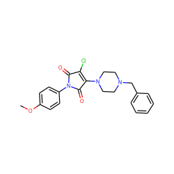 COc1ccc(N2C(=O)C(Cl)=C(N3CCN(Cc4ccccc4)CC3)C2=O)cc1 ZINC000019792822