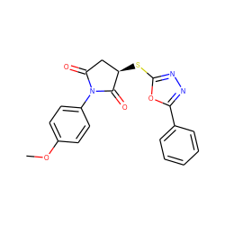 COc1ccc(N2C(=O)C[C@@H](Sc3nnc(-c4ccccc4)o3)C2=O)cc1 ZINC000004754587