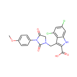 COc1ccc(N2C(=O)CN(Cc3c(C(=O)O)[nH]c4cc(Cl)cc(Cl)c34)C2=O)cc1 ZINC000013492841