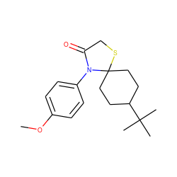 COc1ccc(N2C(=O)CSC23CCC(C(C)(C)C)CC3)cc1 ZINC000000507180