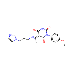 COc1ccc(N2C(=O)NC(=O)/C(=C(/C)NCCCn3ccnc3)C2=O)cc1 ZINC000020290446