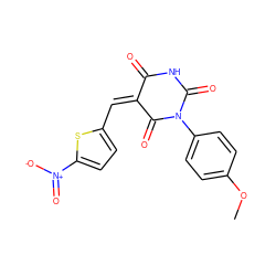 COc1ccc(N2C(=O)NC(=O)/C(=C/c3ccc([N+](=O)[O-])s3)C2=O)cc1 ZINC000004808942