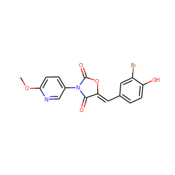 COc1ccc(N2C(=O)O/C(=C\c3ccc(O)c(Br)c3)C2=O)cn1 ZINC000084634108