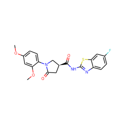 COc1ccc(N2C[C@@H](C(=O)Nc3nc4ccc(F)cc4s3)CC2=O)c(OC)c1 ZINC000012909586