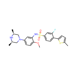COc1ccc(N2C[C@H](C)N[C@H](C)C2)cc1NS(=O)(=O)c1ccc(-c2ccc(C)s2)c(F)c1 ZINC000095598622