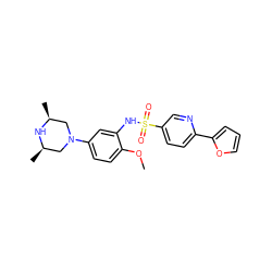 COc1ccc(N2C[C@H](C)N[C@H](C)C2)cc1NS(=O)(=O)c1ccc(-c2ccco2)nc1 ZINC000043103783