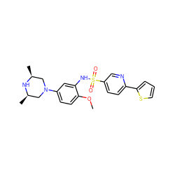 COc1ccc(N2C[C@H](C)N[C@H](C)C2)cc1NS(=O)(=O)c1ccc(-c2cccs2)nc1 ZINC000095598510