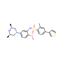 COc1ccc(N2C[C@H](C)N[C@H](C)C2)cc1NS(=O)(=O)c1ccc(-c2ccsc2)cc1C ZINC000034643417