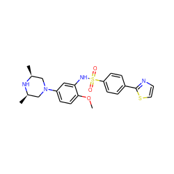 COc1ccc(N2C[C@H](C)N[C@H](C)C2)cc1NS(=O)(=O)c1ccc(-c2nccs2)cc1 ZINC000035850171