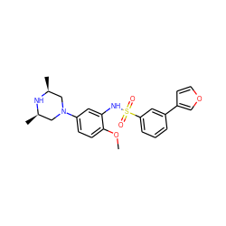 COc1ccc(N2C[C@H](C)N[C@H](C)C2)cc1NS(=O)(=O)c1cccc(-c2ccoc2)c1 ZINC000095598547