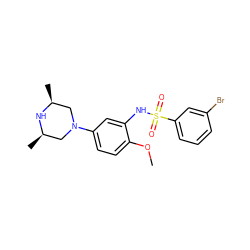 COc1ccc(N2C[C@H](C)N[C@H](C)C2)cc1NS(=O)(=O)c1cccc(Br)c1 ZINC000095598558