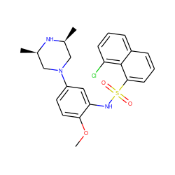 COc1ccc(N2C[C@H](C)N[C@H](C)C2)cc1NS(=O)(=O)c1cccc2cccc(Cl)c12 ZINC000095598625
