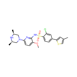 COc1ccc(N2C[C@H](C)N[C@H](C)C2)nc1NS(=O)(=O)c1ccc(-c2cc(C)cs2)cc1Cl ZINC000095598532