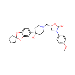 COc1ccc(N2C[C@H](CN3CCC(O)(c4ccc5c(c4)OC4(CCCC4)O5)CC3)OC2=O)cc1 ZINC000029412551