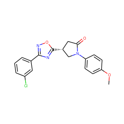 COc1ccc(N2C[C@H](c3nc(-c4cccc(Cl)c4)no3)CC2=O)cc1 ZINC000009318348