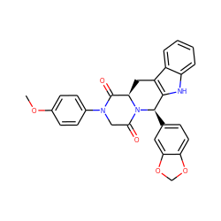 COc1ccc(N2CC(=O)N3[C@H](Cc4c([nH]c5ccccc45)[C@H]3c3ccc4c(c3)OCO4)C2=O)cc1 ZINC000028885141