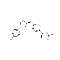 COc1ccc(N2CC[C@@H](Oc3ccc([C@H](C)NC(C)=O)cc3)C2)c(F)c1 ZINC001772649177