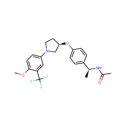 COc1ccc(N2CC[C@@H](Oc3ccc([C@H](C)NC(C)=O)cc3)C2)cc1C(F)(F)F ZINC001772599332