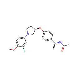 COc1ccc(N2CC[C@@H](Oc3ccc([C@H](C)NC(C)=O)cc3)C2)cc1F ZINC001772582396
