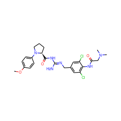 COc1ccc(N2CCC[C@H]2C(=O)N/C(N)=N/Cc2cc(Cl)c(NC(=O)CN(C)C)c(Cl)c2)cc1 ZINC000142834590