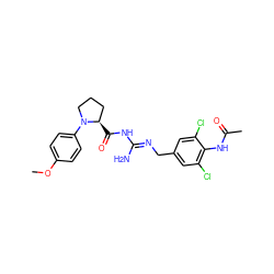 COc1ccc(N2CCC[C@H]2C(=O)N/C(N)=N/Cc2cc(Cl)c(NC(C)=O)c(Cl)c2)cc1 ZINC000142834359