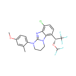 COc1ccc(N2CCCn3c2nc2c(Cl)ccc([C@@H](OC(F)F)C(F)(F)F)c23)c(C)c1 ZINC000143647376