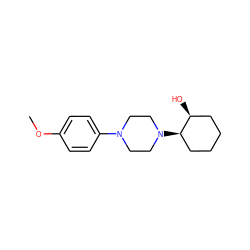 COc1ccc(N2CCN([C@@H]3CCCC[C@@H]3O)CC2)cc1 ZINC000028231319