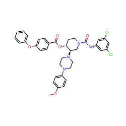 COc1ccc(N2CCN([C@@H]3CN(C(=O)Nc4cc(Cl)cc(Cl)c4)CC[C@H]3OC(=O)c3ccc(Oc4ccccc4)cc3)CC2)cc1 ZINC000653845356