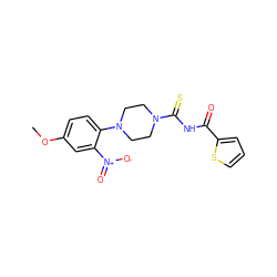 COc1ccc(N2CCN(C(=S)NC(=O)c3cccs3)CC2)c([N+](=O)[O-])c1 ZINC000004741158