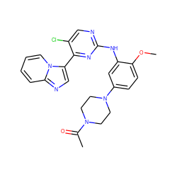 COc1ccc(N2CCN(C(C)=O)CC2)cc1Nc1ncc(Cl)c(-c2cnc3ccccn23)n1 ZINC000072178165