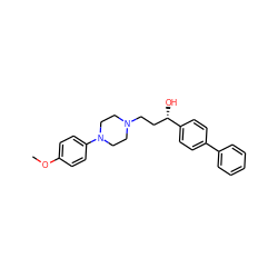 COc1ccc(N2CCN(CC[C@H](O)c3ccc(-c4ccccc4)cc3)CC2)cc1 ZINC000071295957