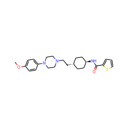 COc1ccc(N2CCN(CC[C@H]3CC[C@H](NC(=O)c4cccs4)CC3)CC2)cc1 ZINC000253859682